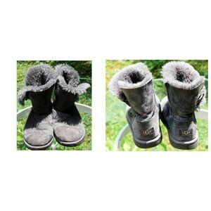 UGG Gray Bailey Button II Suede Water Repellent Fur Lined Boots Women's Sz 4